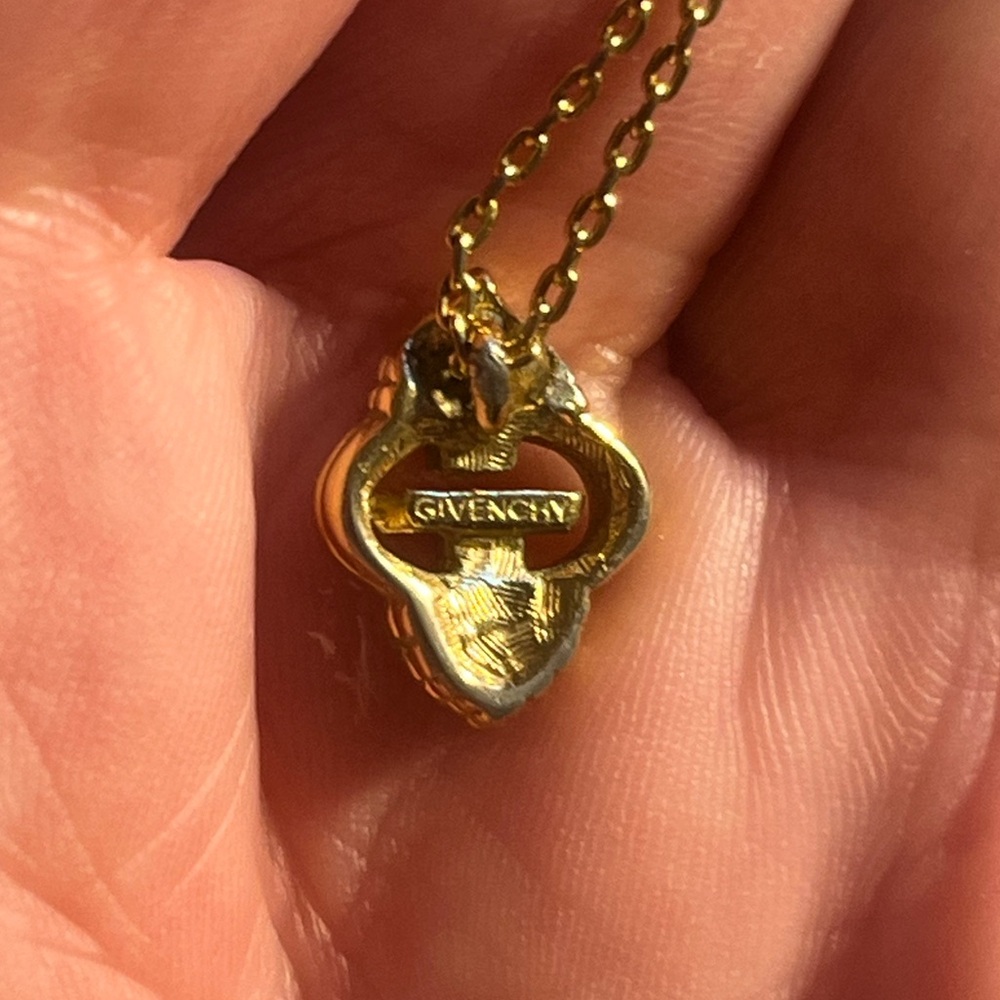 GIVENCHY Gold Necklace w/ Crystal Pendant, 16” Chain; GUC w/ 1 Missing Crystal - Picture 3 of 14